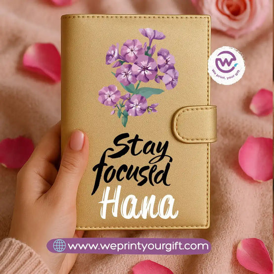 Leather wallet for women-Gold-Floral