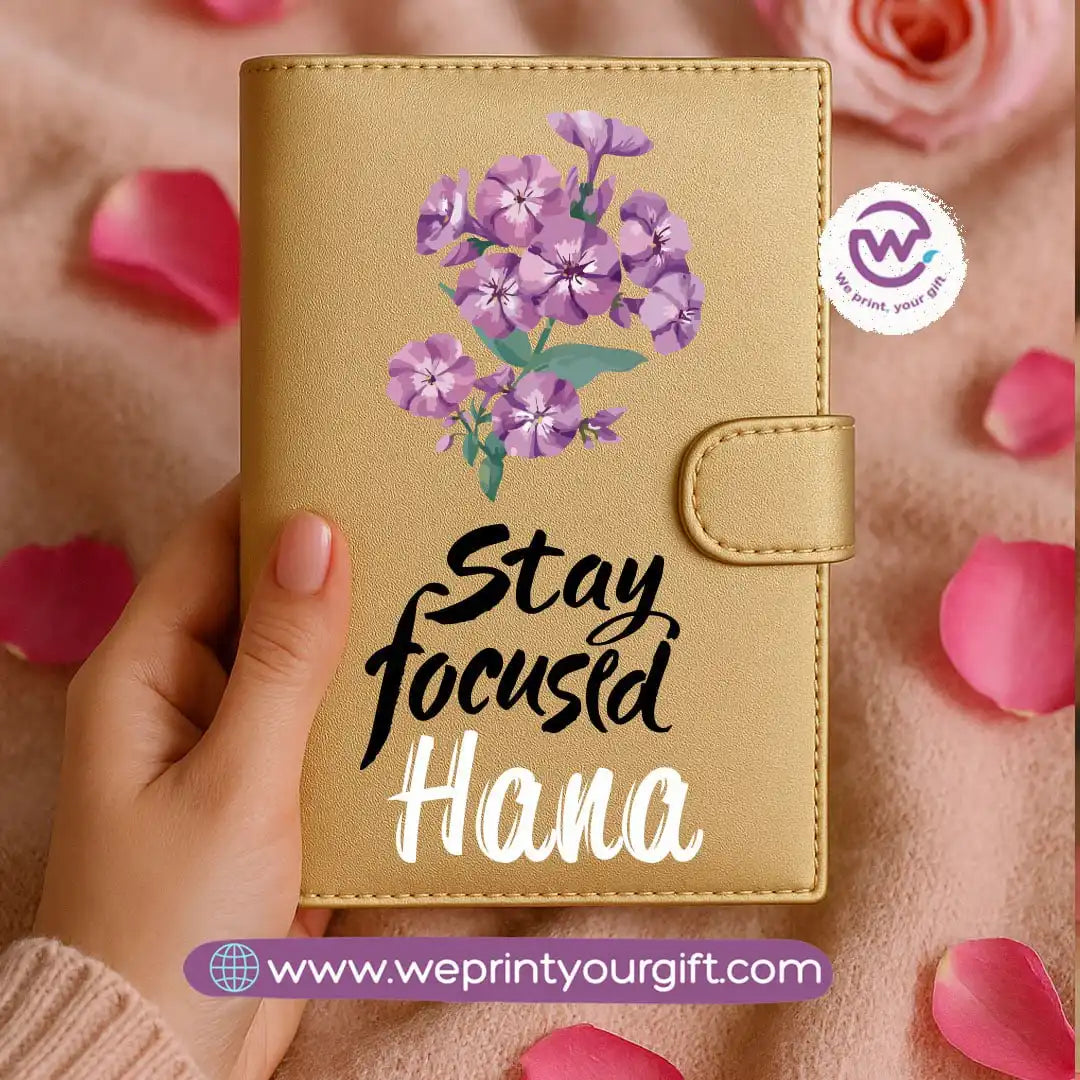 Leather wallet for women-Gold-Floral