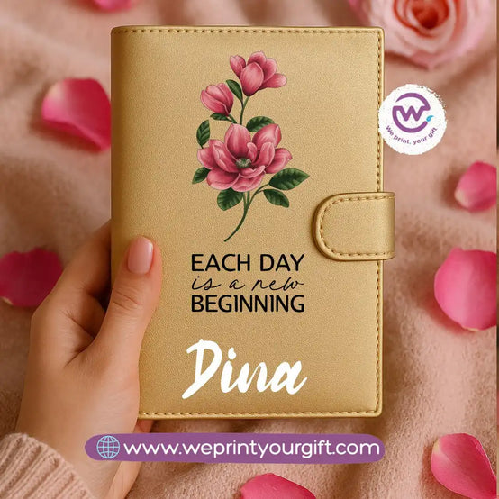 Leather wallet for women-Gold-Floral