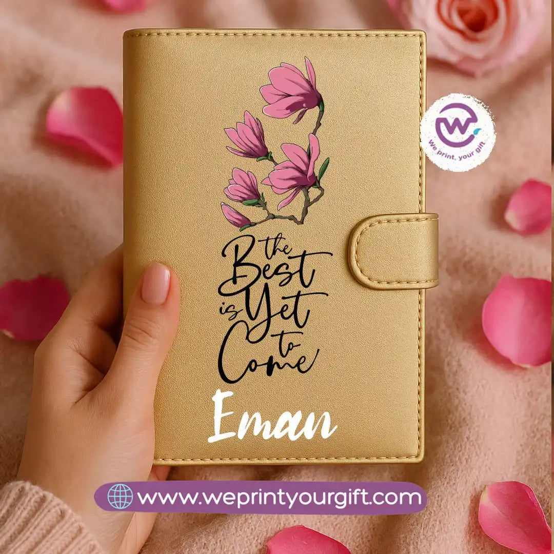 Leather wallet for women-Gold-Floral