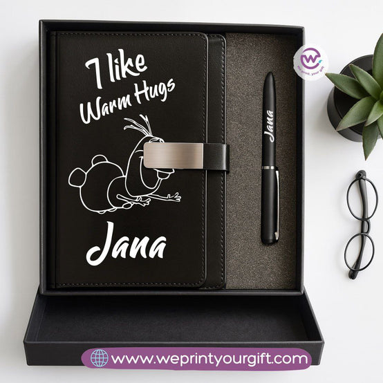 Festive Holiday Leather Gift Set – Custom Name Notebook & Pen