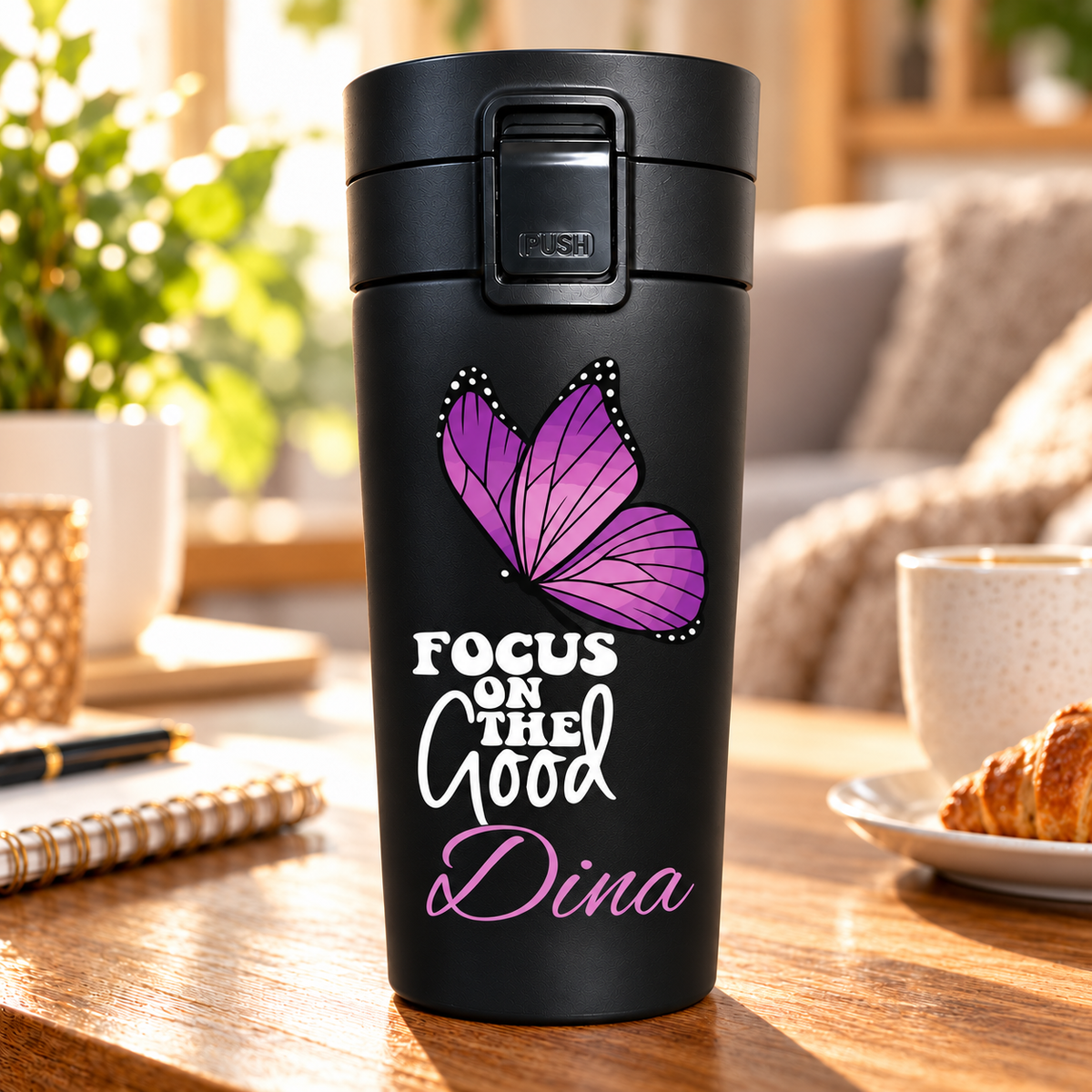 Purple Encouragement Black Thermal Mug 500ml