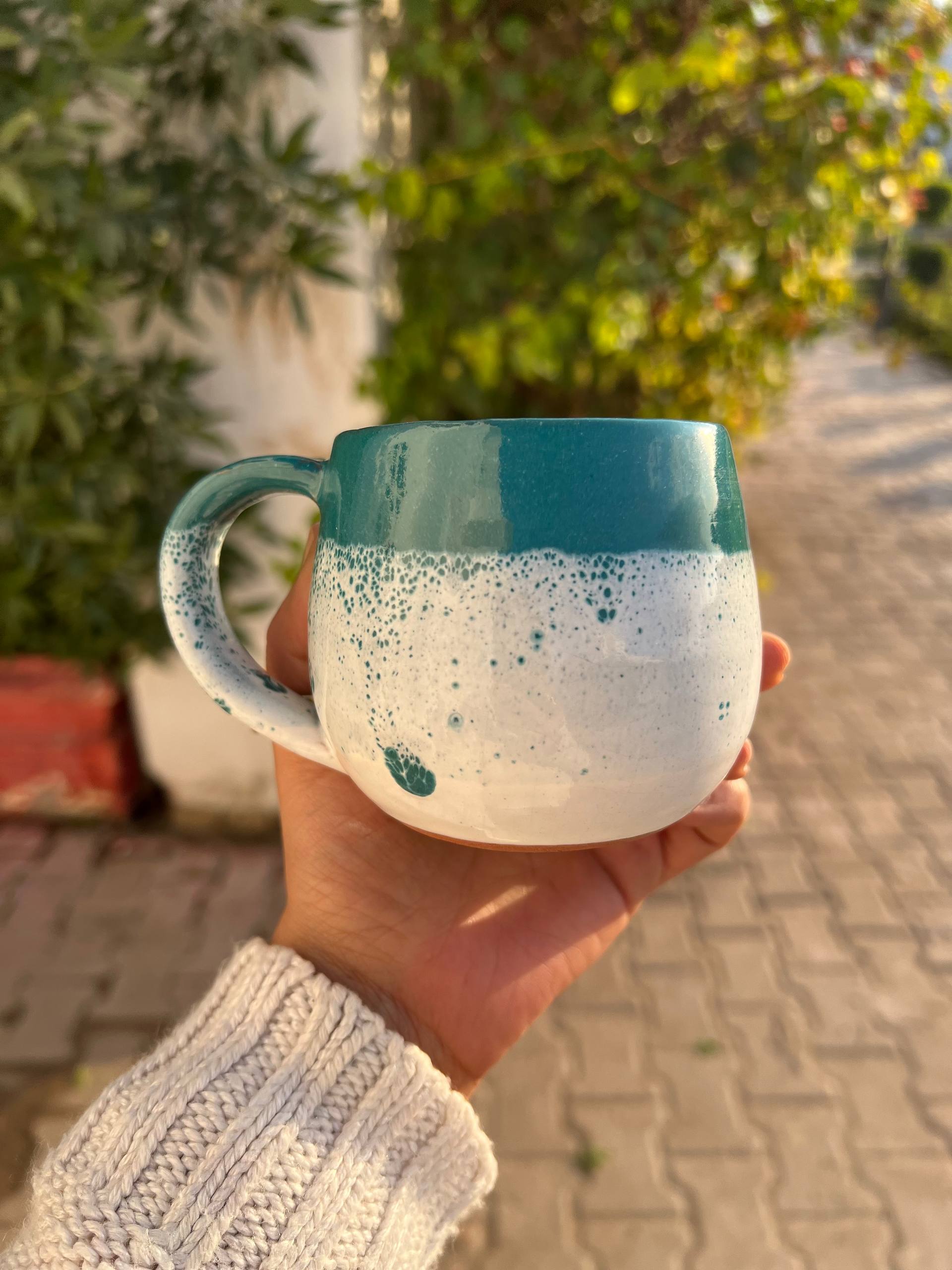 Green & White Handmade Pottery Mug - Customization Options