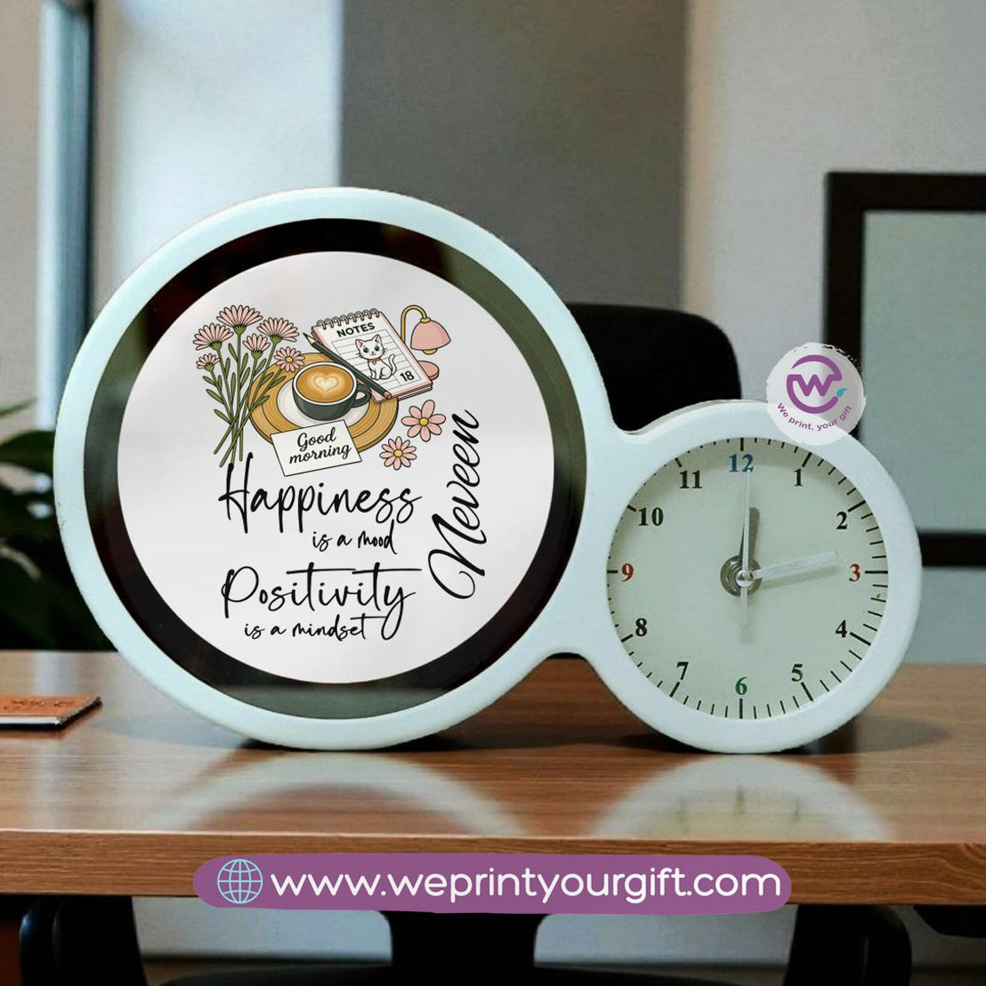 Round Magic Mirror with Clock – Motivational Digital Art Edition