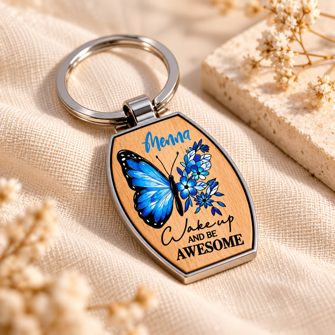 Butterfly Wood & Metal Key Fob – Raised UV Printed Artwork