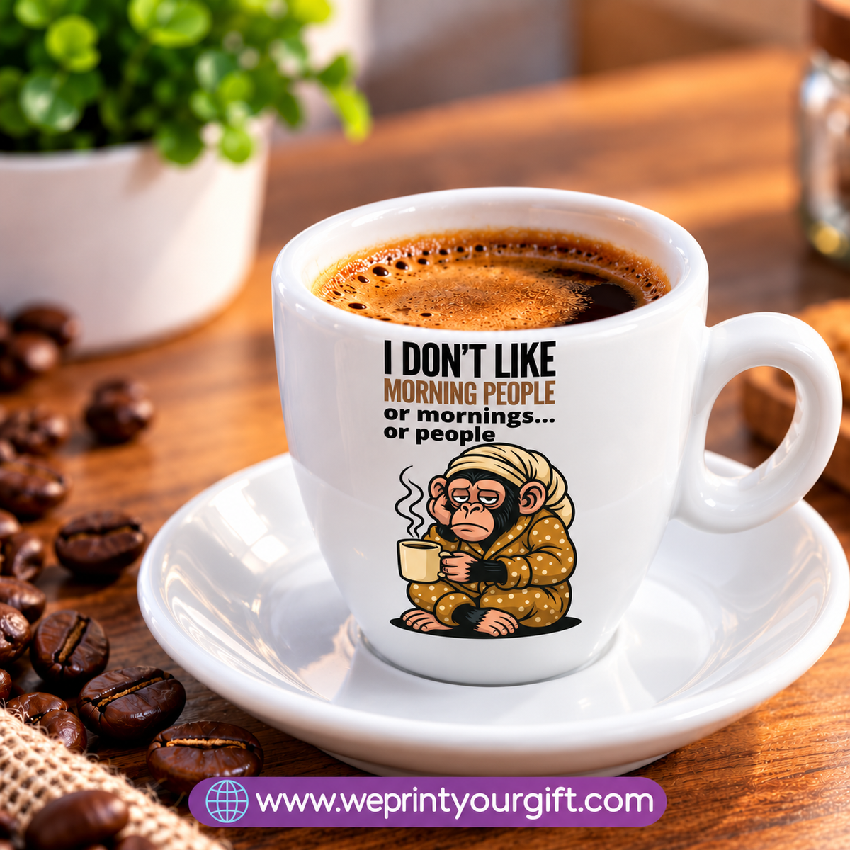 Funny Coffee Lovers Espresso Cups with Saucers – Humorous Coffee Quotes & Designs