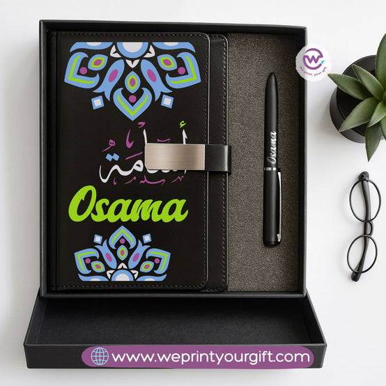 Mandala Personalized Gift Box – Custom Name Leather Notebook & Engraved Pen Set