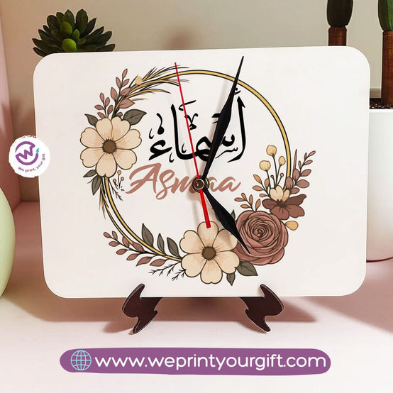 Personalized Wooden Clock with Floral Name Design