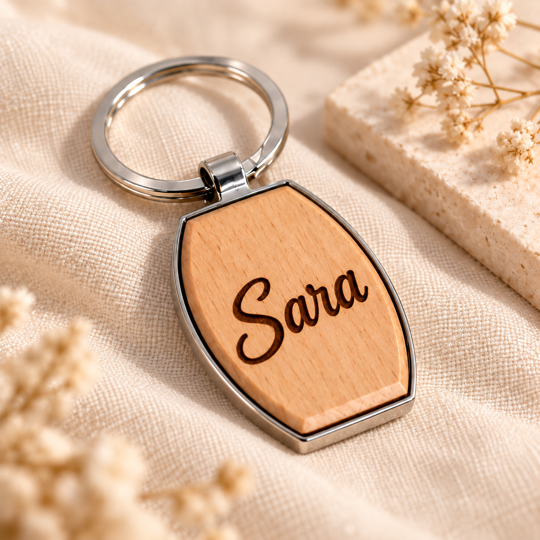 Wood & Metal Key Fob – Engraved Name