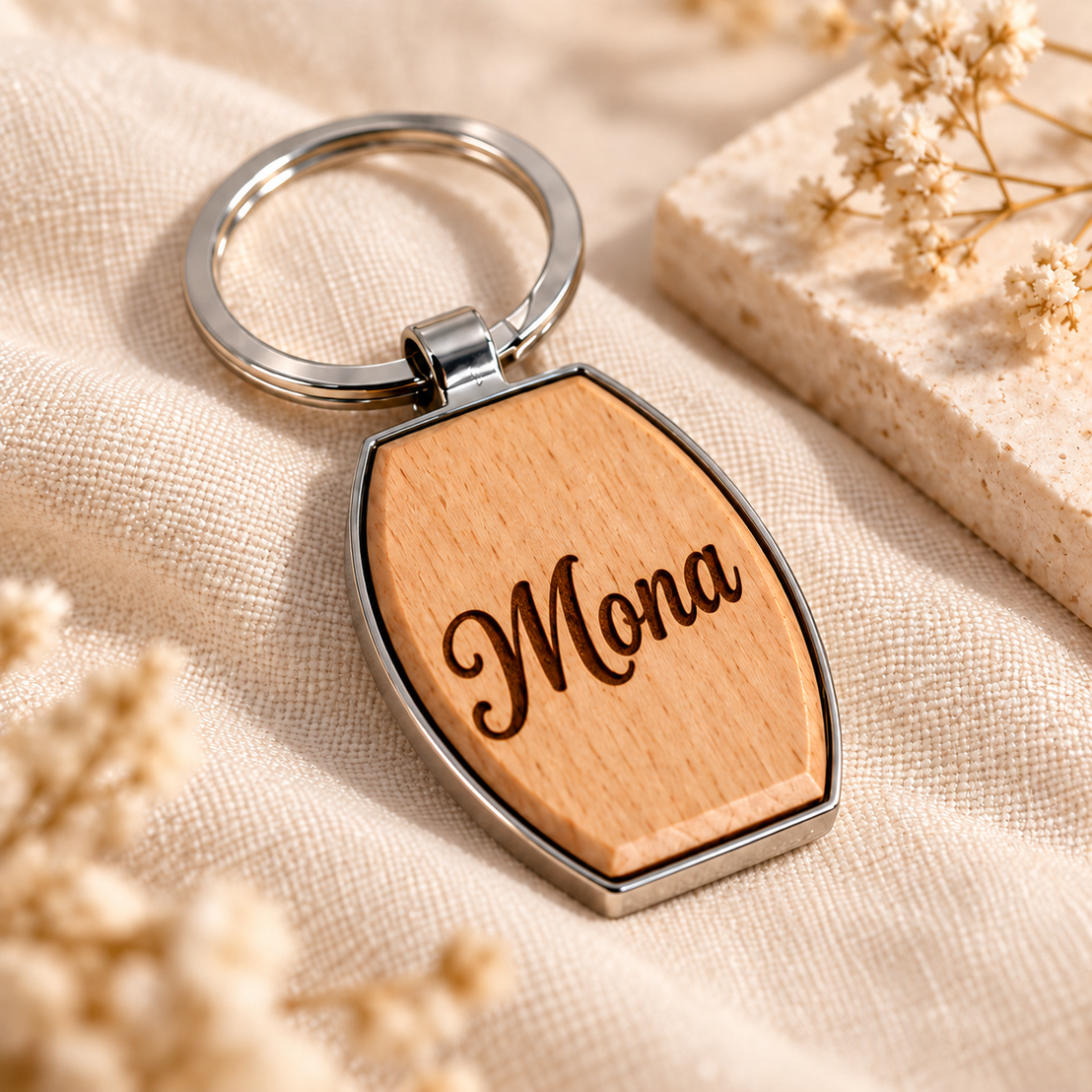 Wood & Metal Key Fob – Engraved Name
