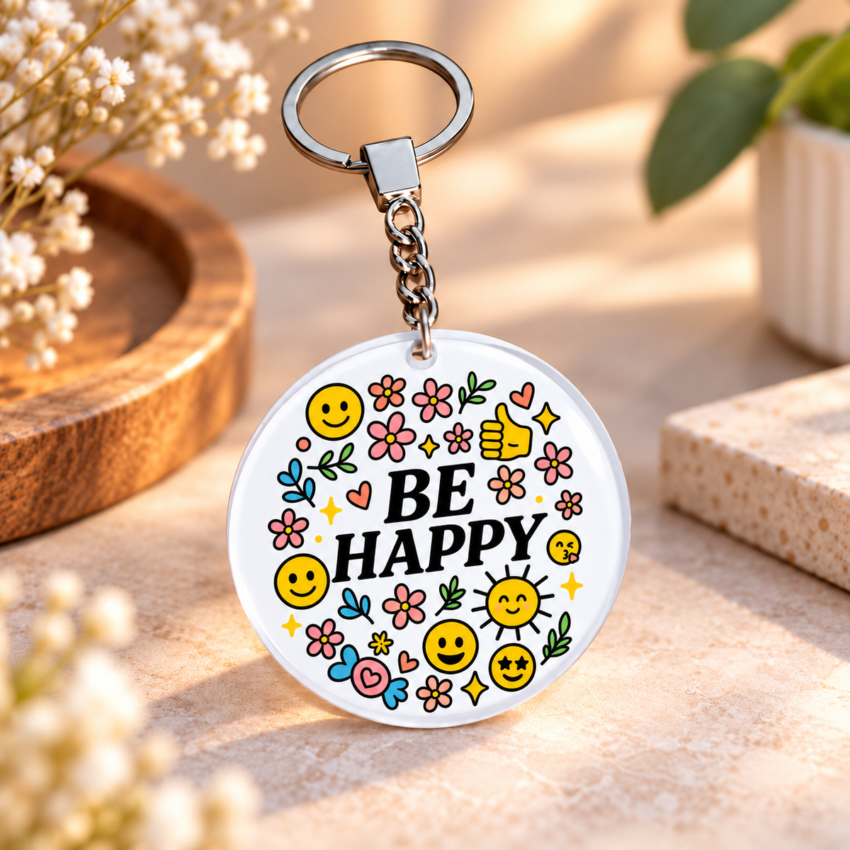 Motivational Icons Clear Acrylic Keychain | Single-Sided Print (Round / Rectangle)