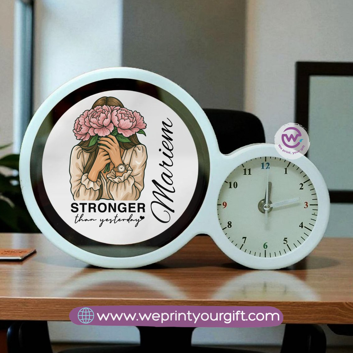 Round Magic Mirror with Clock – Motivational Digital Art Edition