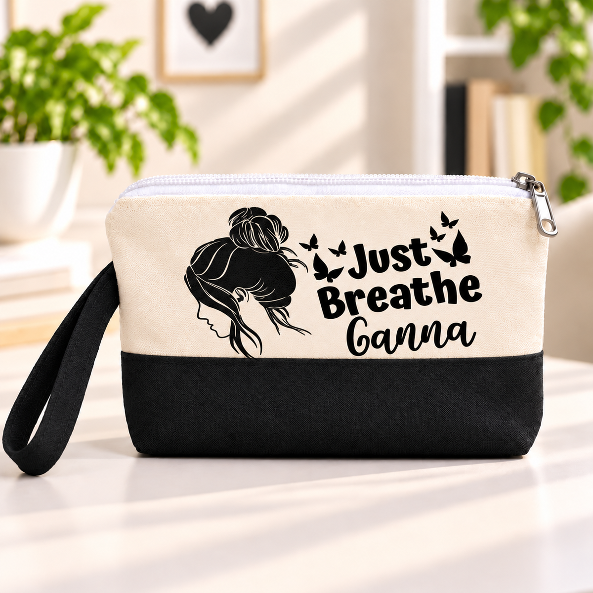 Minimalist One Line Art Two-Tone Canvas Pencil Case & Makeup Pouch | With Side Handle