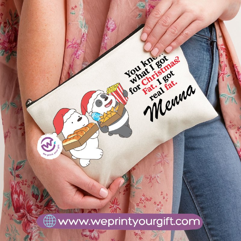 Cute Christmas Bears Makeup Bag & Pencil Case – Festive Cotton Pouch