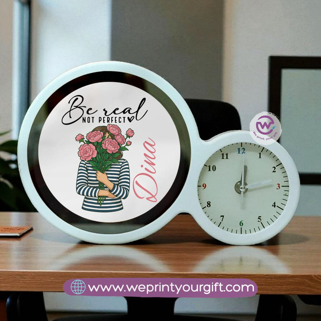 Round Magic Mirror with Clock – Motivational Digital Art Edition