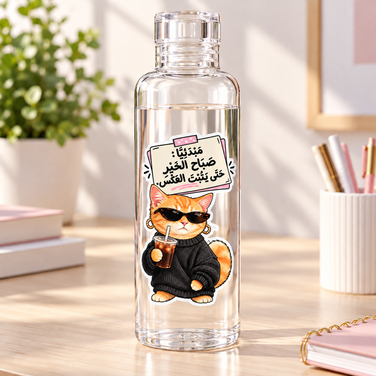 Naughty Cat -Clear Acrylic Water Bottles