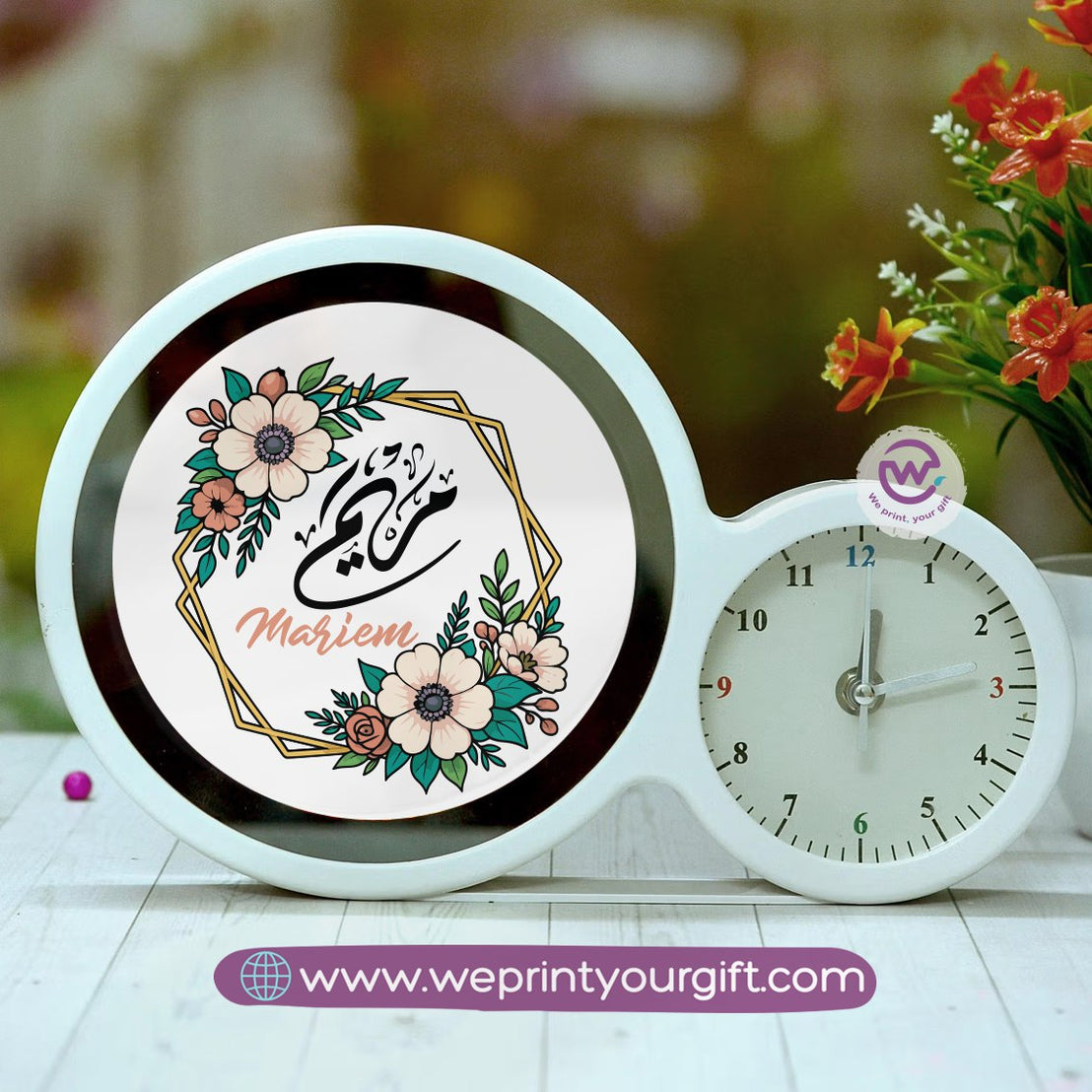Round Magic Mirror with Clock – Custom Name Collection