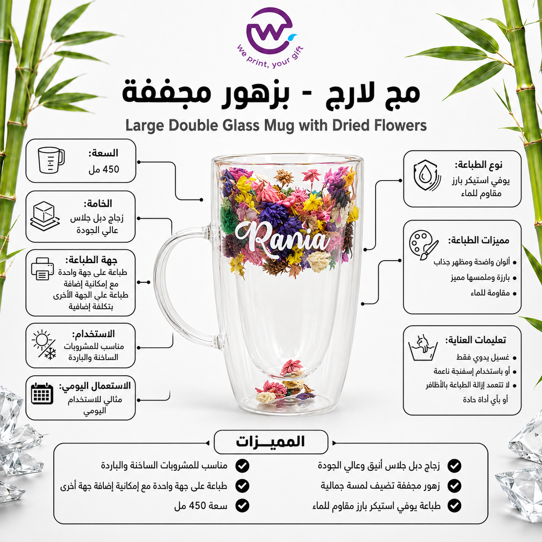 كوب مزدوج الجدار مع زهور-أسماء