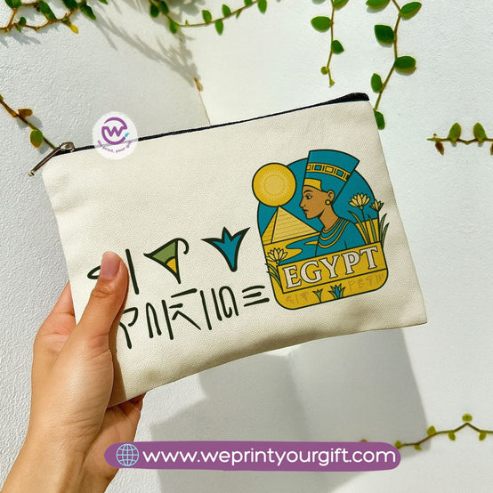 Pharaonic Egyptian Makeup Bag & Pencil Case – Artistic Cotton Pouch Inspired by Ancient Egypt