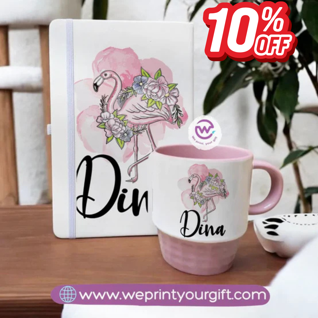 Pink Set- (Ribbed mug+ Notebook)- Floral