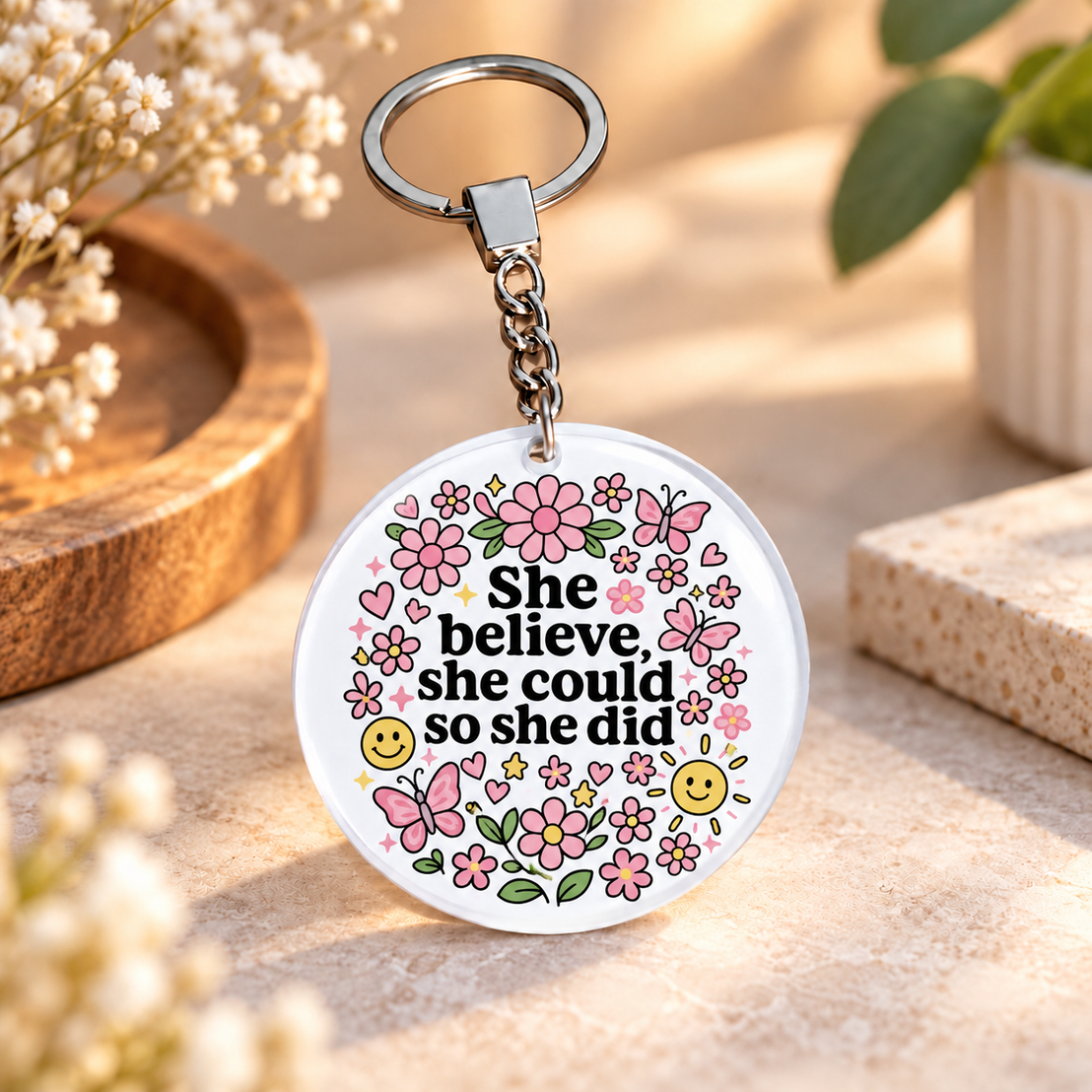 Motivational Icons Clear Acrylic Keychain | Single-Sided Print (Round / Rectangle)