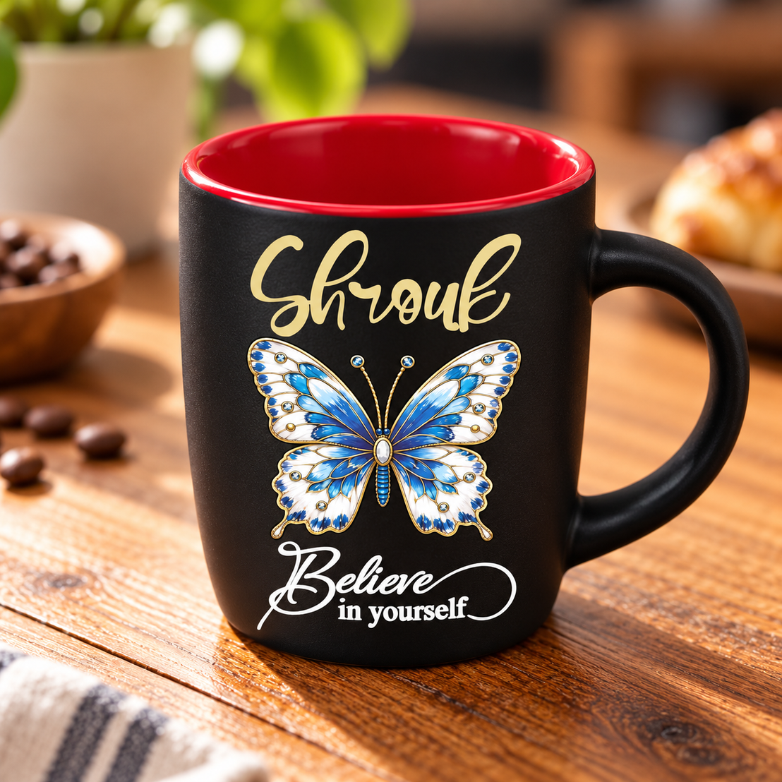 Elegant Butterfly Matte Black Espresso Cup – Raised UV Print