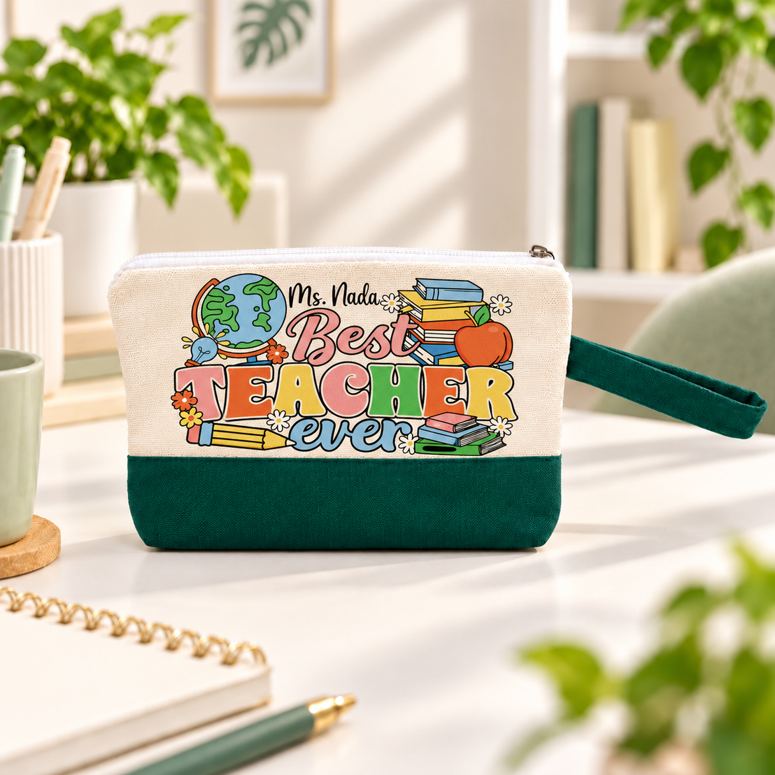 Teacher Appreciation Canvas Pouch | Two-Tone Pencil Case with Side Handle