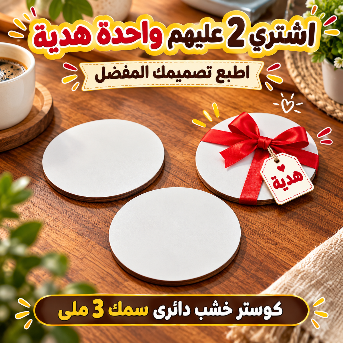 Custom Round Wooden Coaster -Buy 2 Get 1 Free