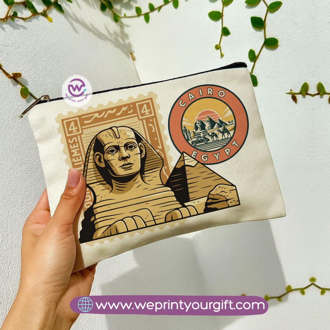 Pharaonic Egyptian Makeup Bag & Pencil Case – Artistic Cotton Pouch Inspired by Ancient Egypt