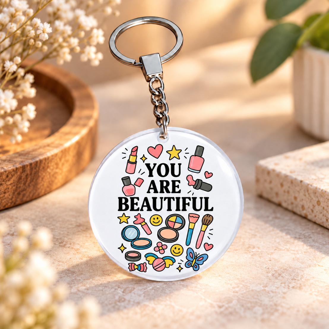 Motivational Icons Clear Acrylic Keychain | Single-Sided Print (Round / Rectangle)