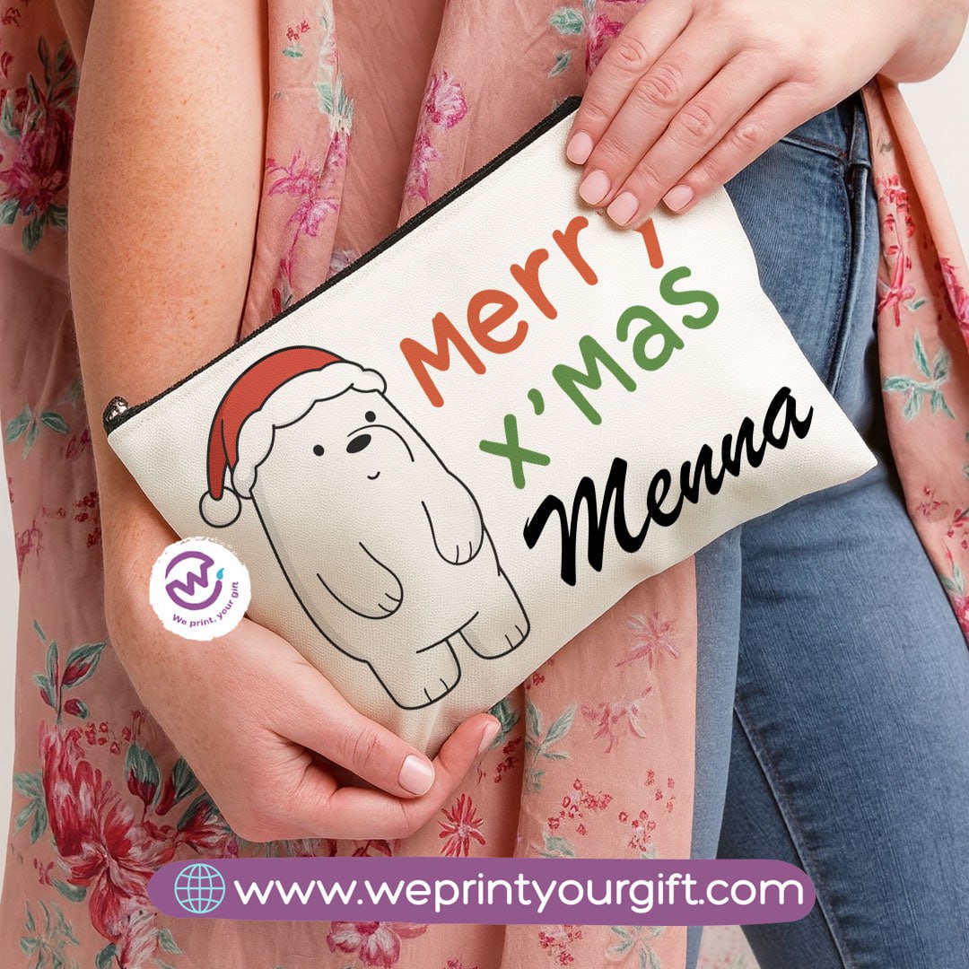 Cute Christmas Bears Makeup Bag & Pencil Case – Festive Cotton Pouch