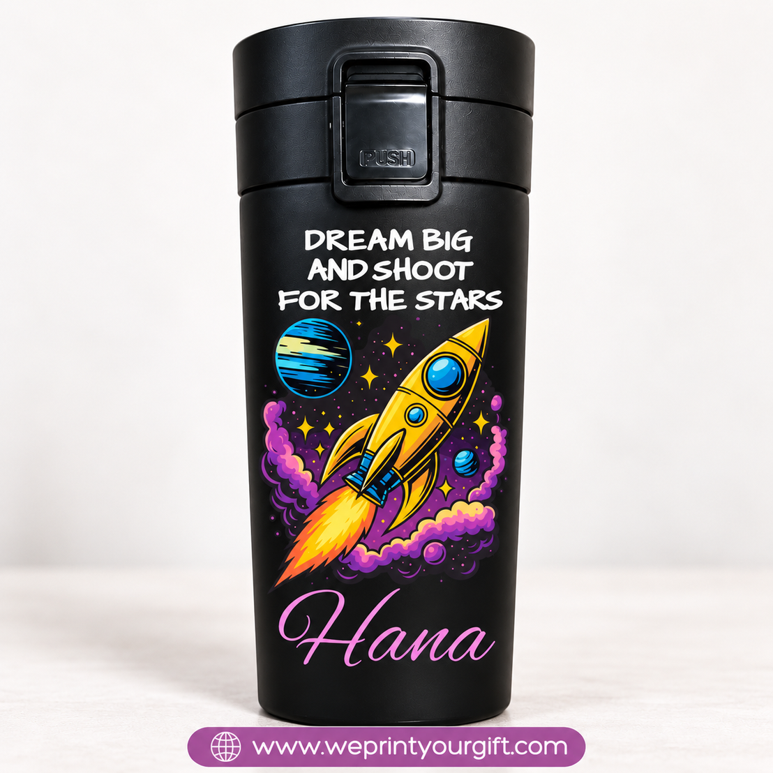 Purple Motivational Black Thermal Mug 500ml