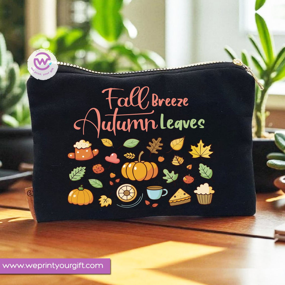 Autumn Theme Makeup Bag & Pencil Case – Cozy Cotton Pouch with Fall Designs
