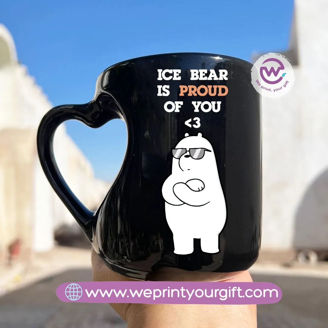 Black Heart Handle Mug-3 bears - WE PRINT