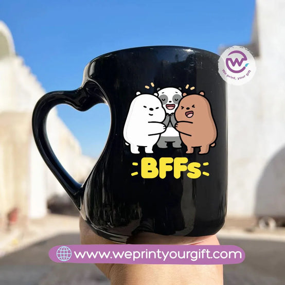 Black Heart Handle Mug-3 bears - WE PRINT