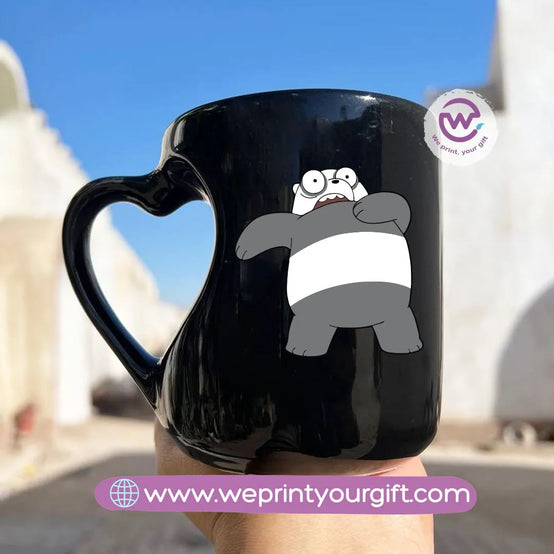 Black Heart Handle Mug-3 bears - WE PRINT