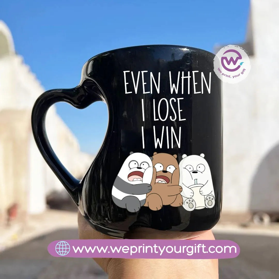 Black Heart Handle Mug-3 bears - WE PRINT