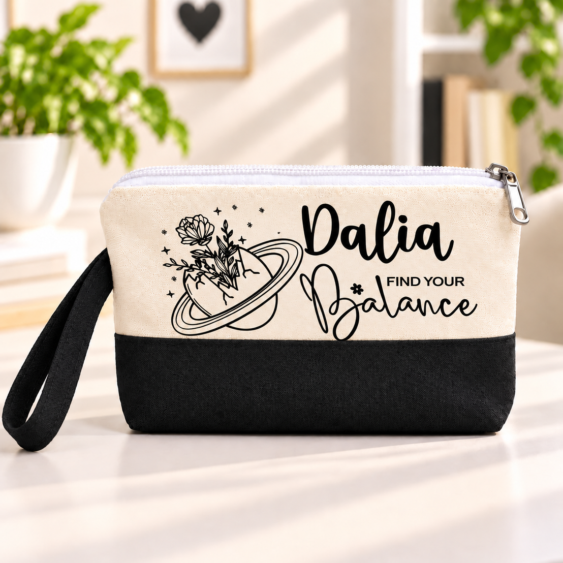 Minimalist One Line Art Two-Tone Canvas Pencil Case & Makeup Pouch | With Side Handle