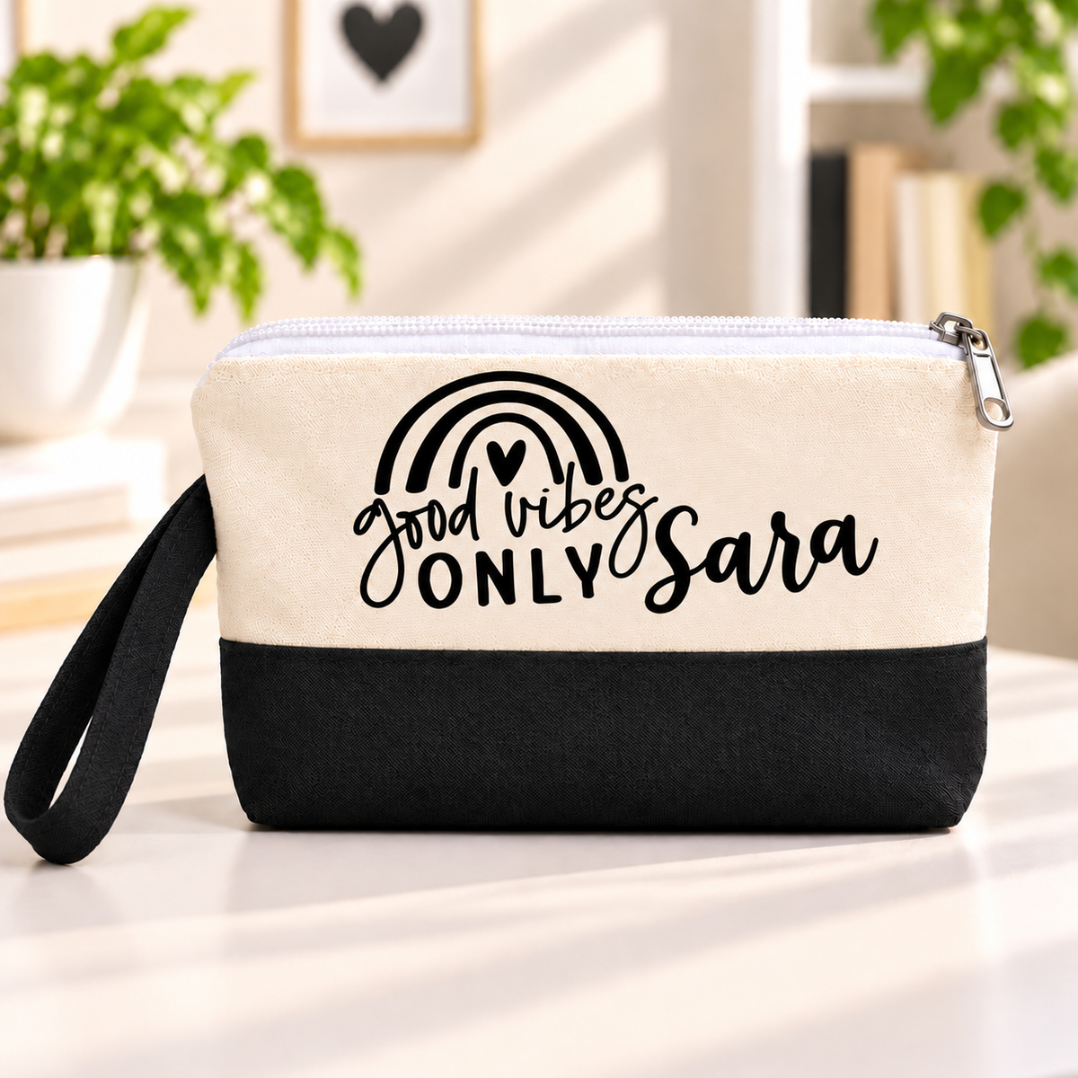 Minimalist One Line Art Two-Tone Canvas Pencil Case & Makeup Pouch | With Side Handle