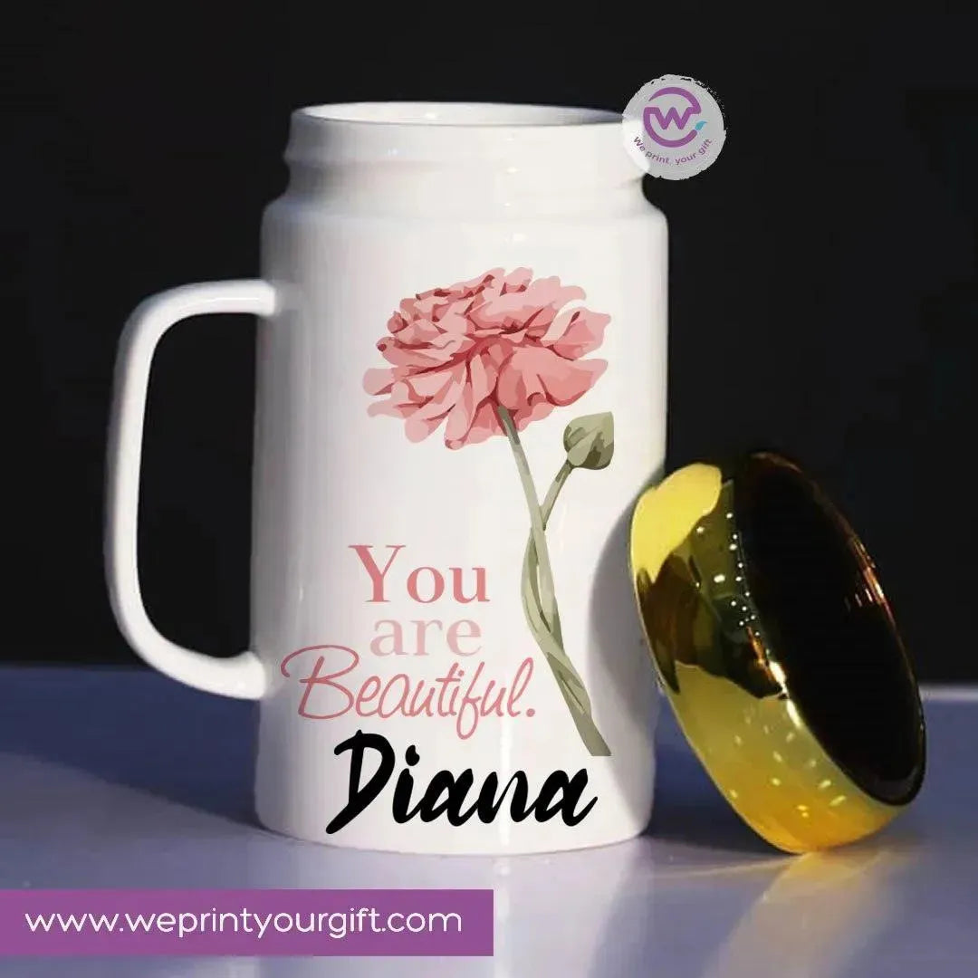 Ceramic Mug With Mirror Lid - Names - WE PRINT