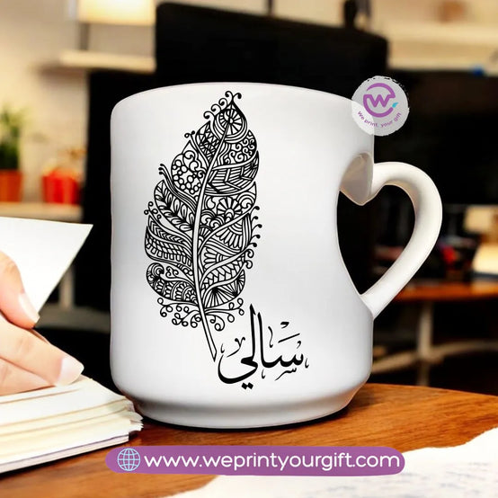 Custom mug- Heart handle mug- Names - WE PRINT