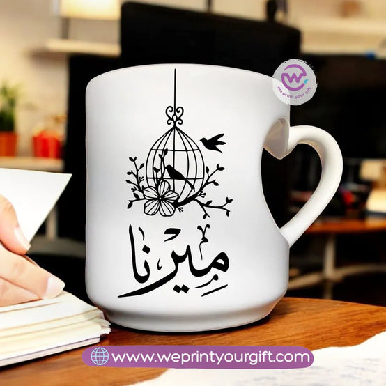 Custom mug- Heart handle mug- Names - WE PRINT