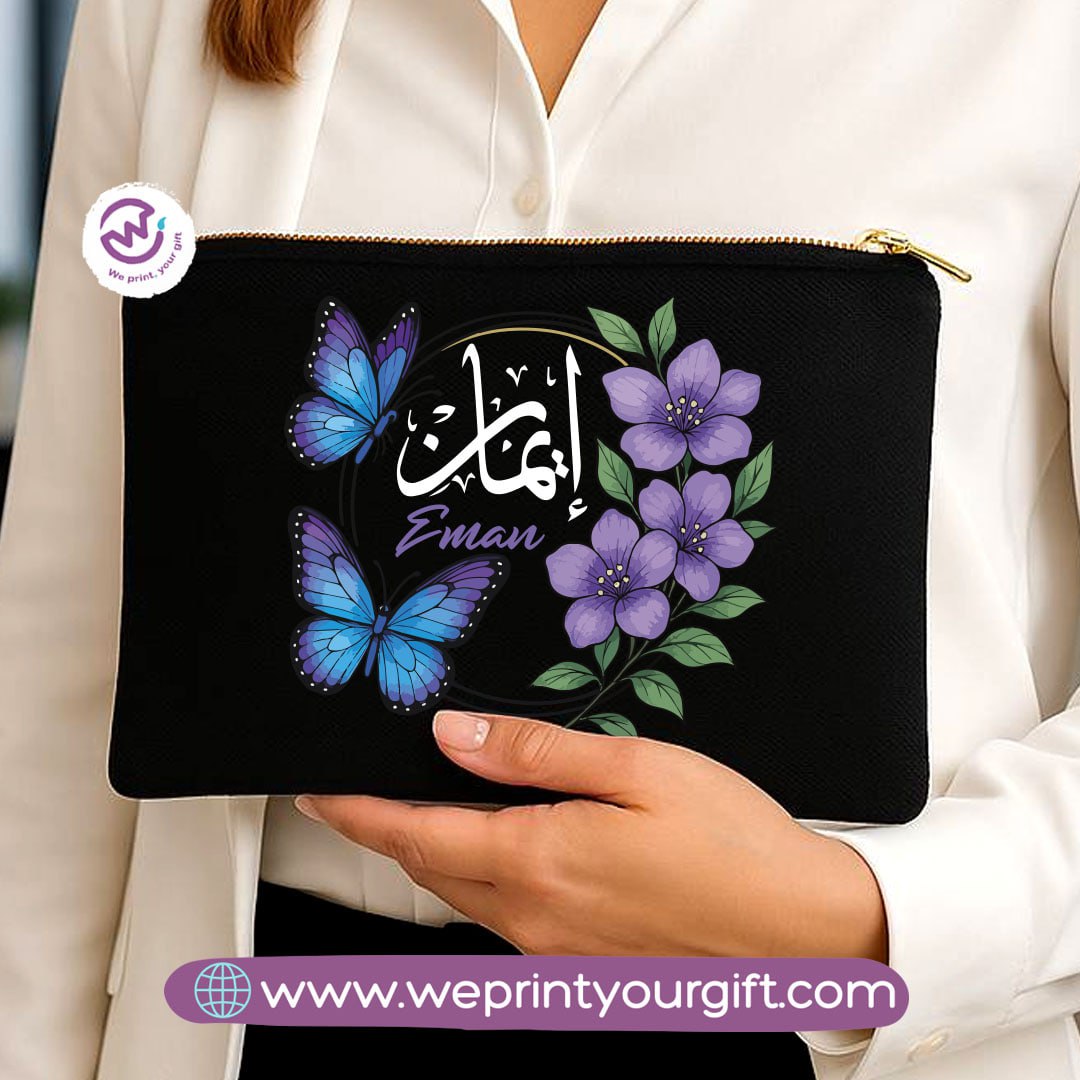 Personalized Floral Name Makeup Bag & Pencil Case – Elegant Cotton Pouch