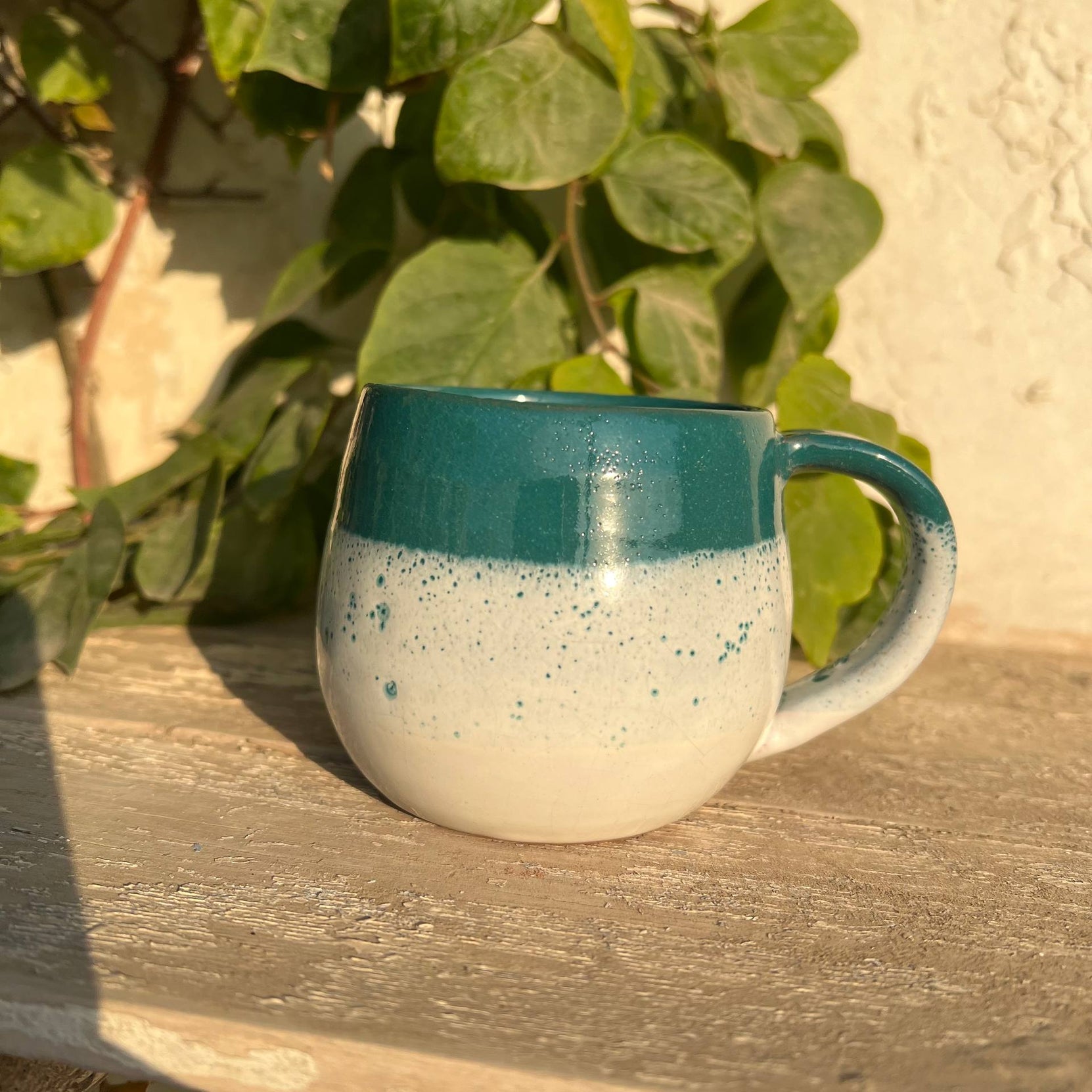 Green & White Handmade Pottery Mug - Customization Options