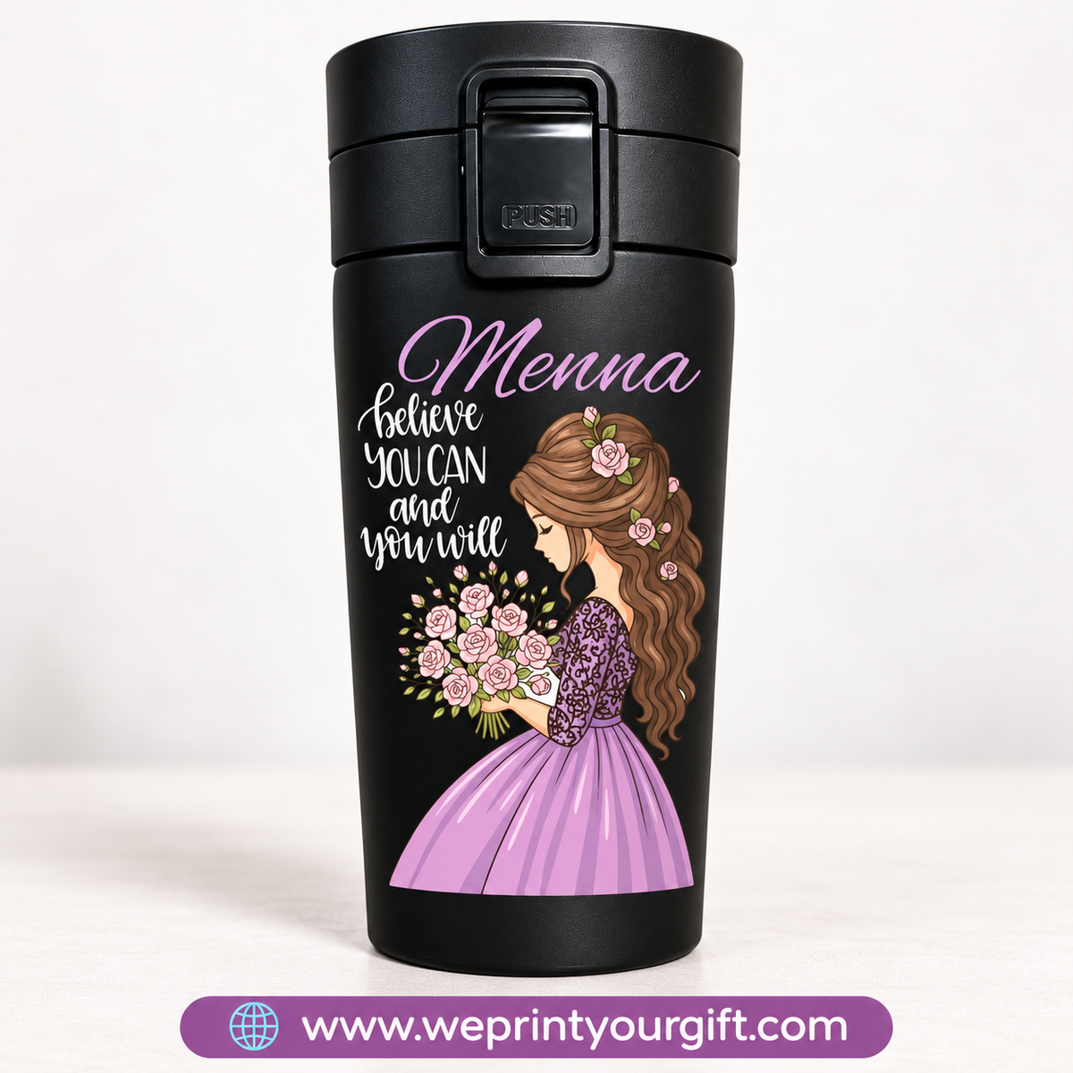 Purple Motivational Black Thermal Mug 500ml