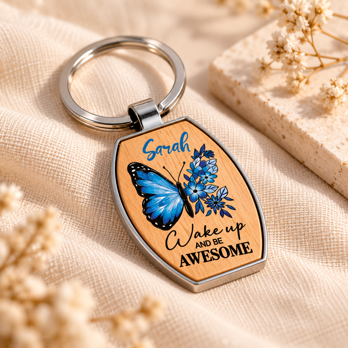 Butterfly Wood & Metal Key Fob – Raised UV Printed Artwork