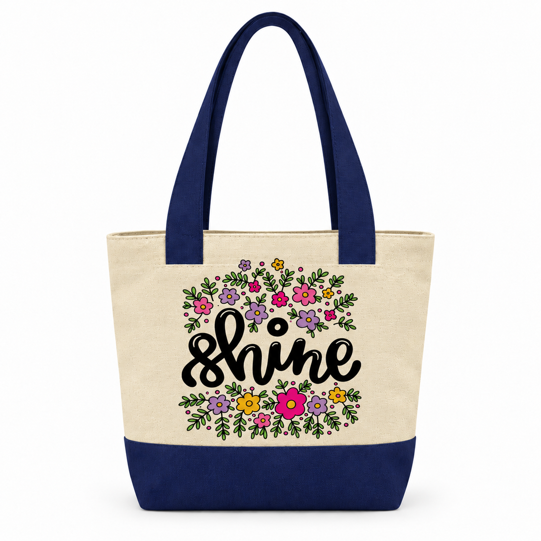 Motivational Doodle Canvas Tote Bag | Two-Tone with Zipper Pocket