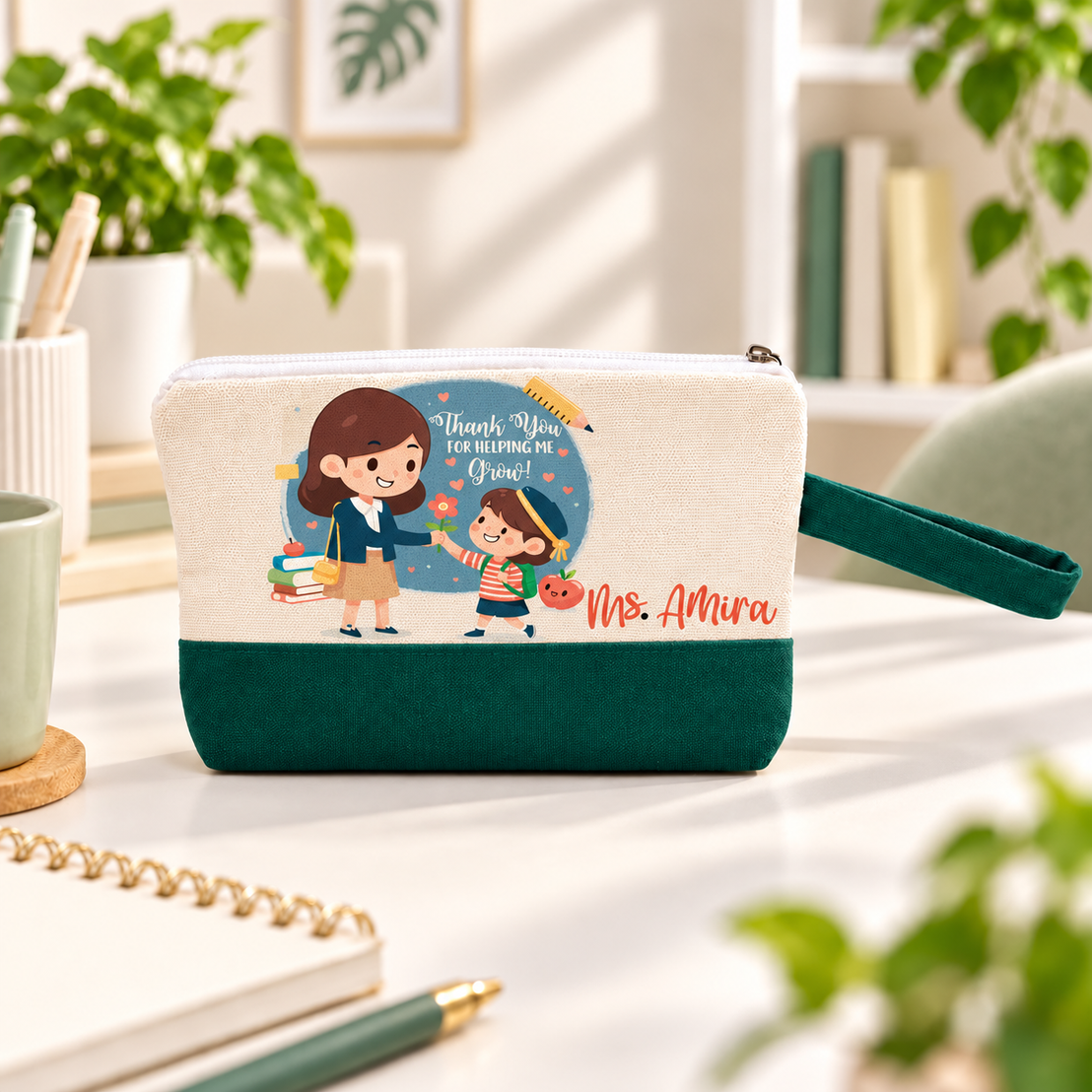 Teacher Appreciation Canvas Pouch | Two-Tone Pencil Case with Side Handle