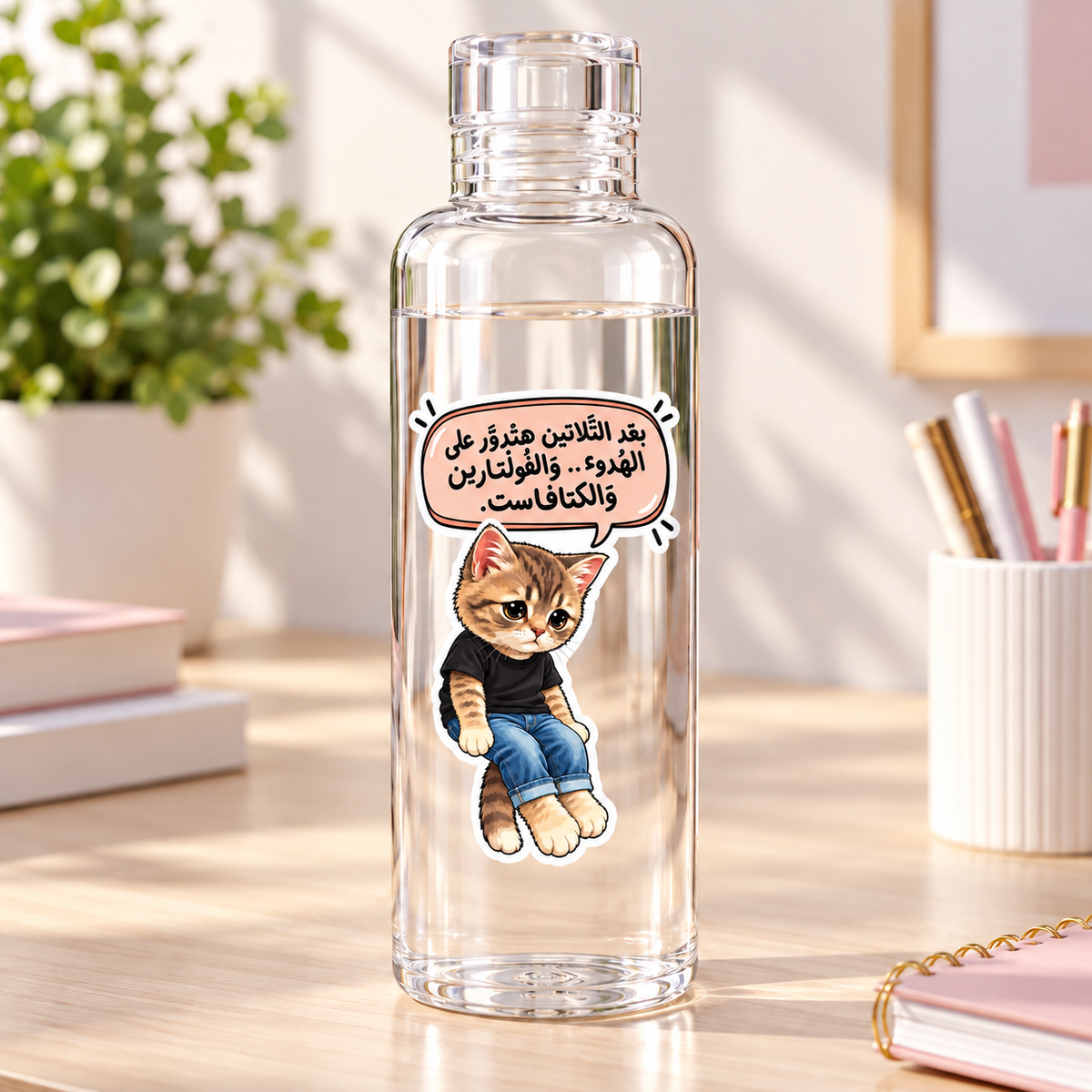Naughty Cat -Clear Acrylic Water Bottles