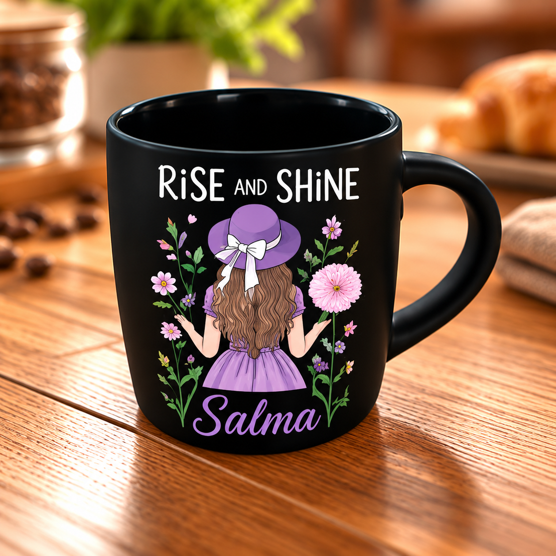 Motivational Purple-Themed Matte Black Espresso Cup – Raised UV Print